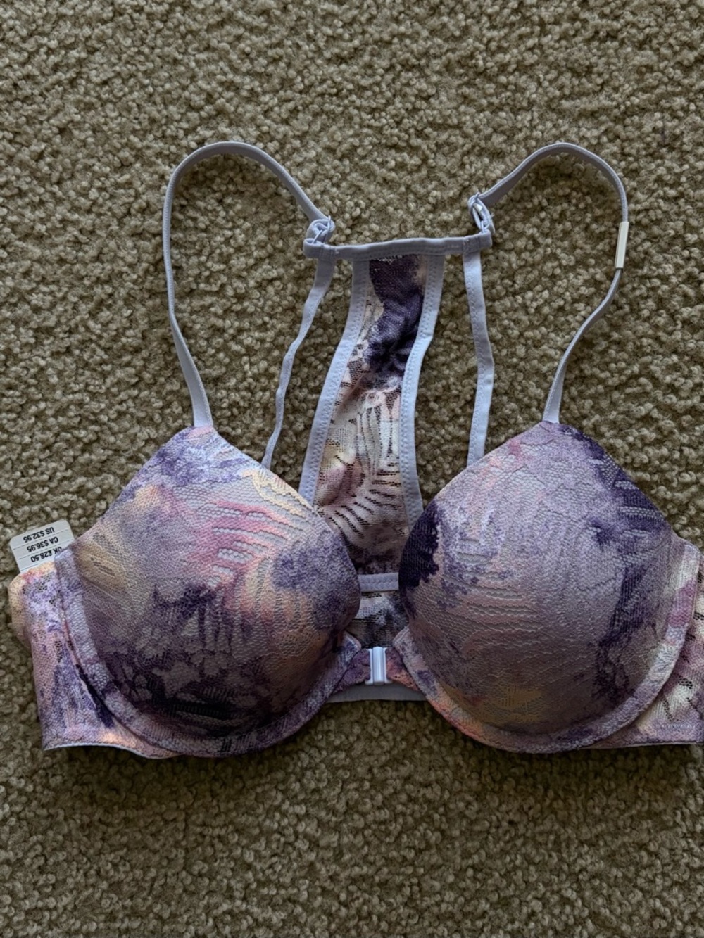 PINK Victoria's Secret Lavender Floral Racerback Push-Up Bra